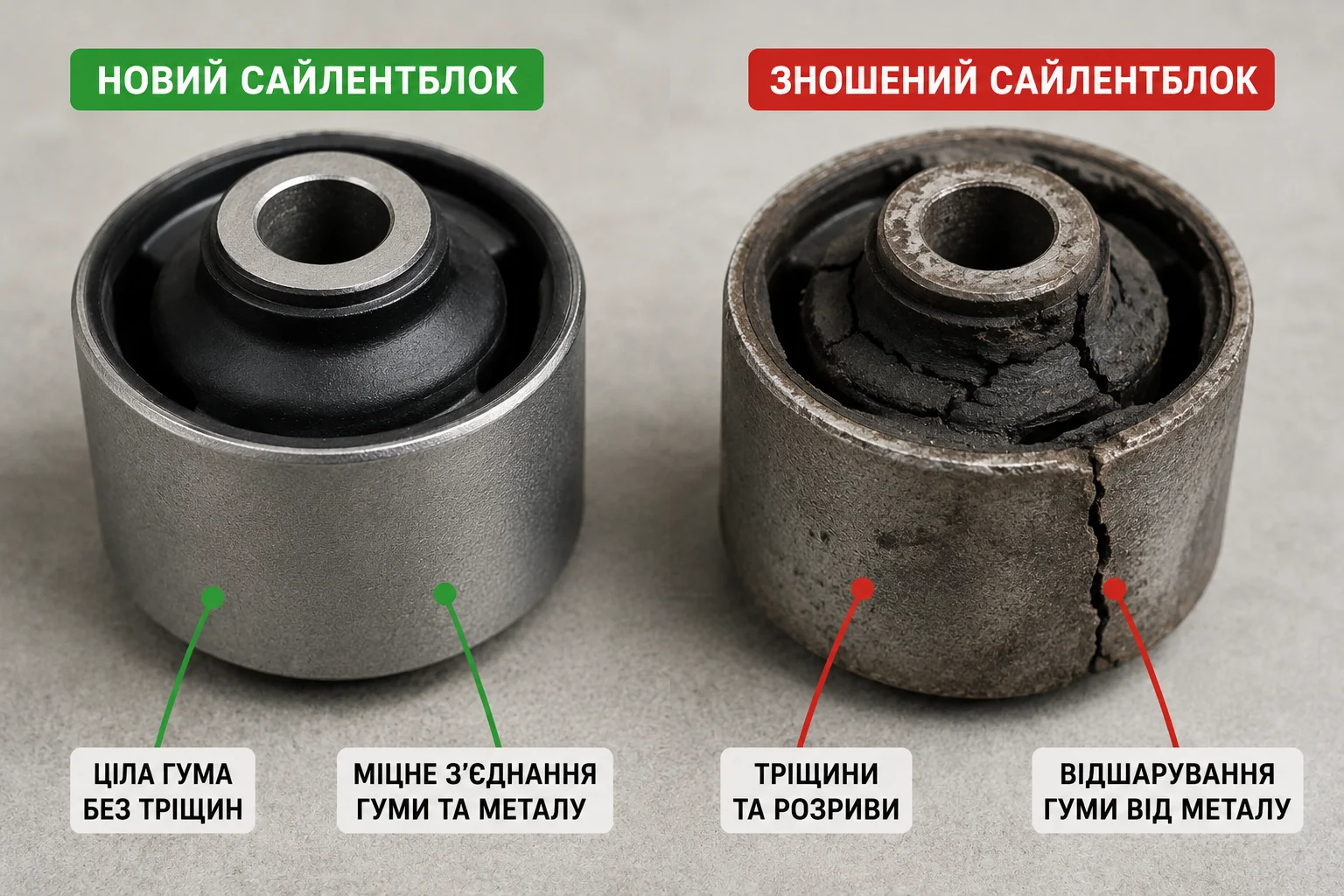 Зношений та новий сайлентблок