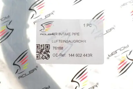 Патрубок интеркулера Renault Megane IV/Scenic IV/Nissan Qashqai 1.5 dCi 15- ADLER 144602443R