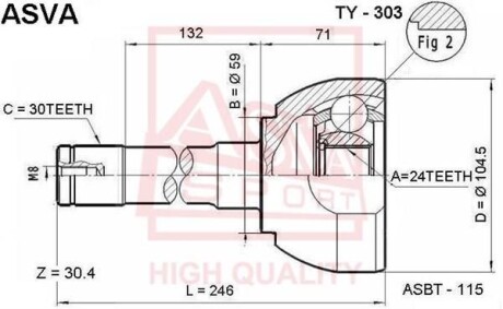 ШРУС НАРУЖНиЙ 24x59x30 (TOYOTA LAND CRUISER 100 HD ASVA TY303