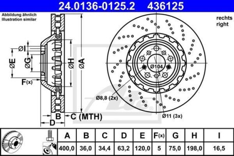 Диск гальмівний правий ATE 24013601252