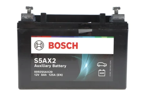 Аккумуляторная батарея 8Ah/125A S5AX Aux (150x87x105/+L/BO) (Start-Stop/AGM/вспомогательная) BOSCH 0 092 S5A X20