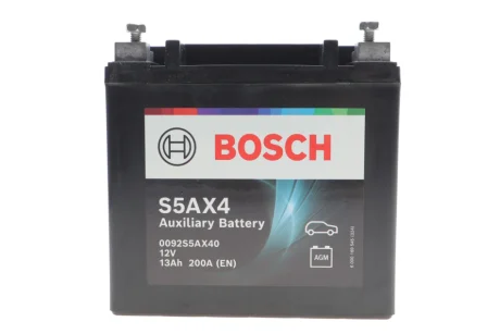 Аккумуляторная батарея 13Ah/200A S5AX Aux (150x87x145/+L/BO) (Start-Stop/AGM/вспомогательная) BOSCH 0 092 S5A X40