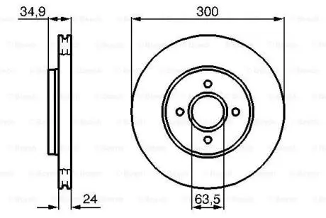 Диск гальмівний передній 300x24x47 FORD Mondeo 1.8 16V/2.0 16V/2.5 V6 24V 00- BOSCH 0 986 479 048