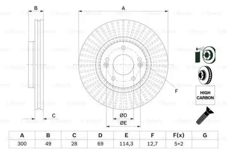 Диск гальмівний передній BOSCH 0986479F19