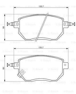 Тормозные колодки дисковые перед. Nissan Murano 02-/Pathfinder 2.5 dCi 05-/Renault Koleos 2.0 dCi 08- BOSCH 0 986 494 366