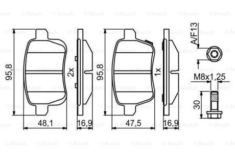 ДИСКОВI КОЛОДКИ ЗАДНI BOSCH 0 986 494 825