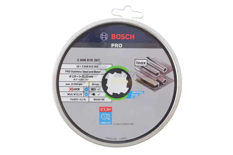 Круг отрезной 125x1x22,23 мм X-LOCK Standard for Inox (к-кт 10шт) BOSCH 2 608 619 267 (фото 1)