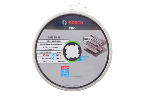 Круг отрезной 125x1x22,23 мм X-LOCK Standard for Inox (к-кт 10шт) BOSCH 2 608 619 267