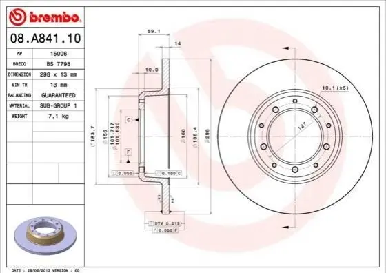 Диск тормозной BREMBO 08.A841.10 (фото 1)