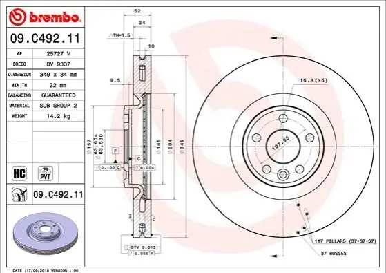 Гальмівний диск BREMBO 09.C492.11 (фото 1)