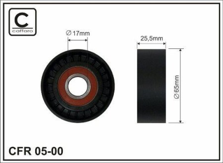 65X17X25 Ролик паска приводного PSA С5/C8/Jumpy/405/406/ 1.8/2.2 00- CAFFARO 05-00 (фото 1)