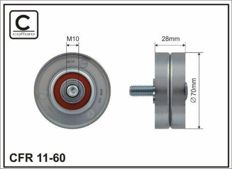 70x10x28 Ролик паска приводного Peugeot/Citroen 1.1/1.4/1.6 16V 97- CAFFARO 11-60