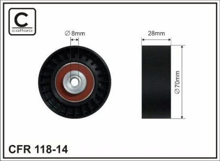 70x8x28 Ролик паска приводного Skoda Felecia 1.9D 95-02 / VW Polo 1.7SDI-1.9SDI 97-01 CAFFARO 118-14