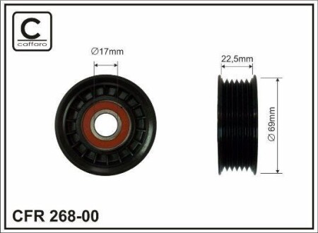 69x17x22,5 Ролик паска приводного Mazda 6 1.8I/2.0I/2.3I 05.03-, CX-7 07- 2.3 Turbo CAFFARO 268-00