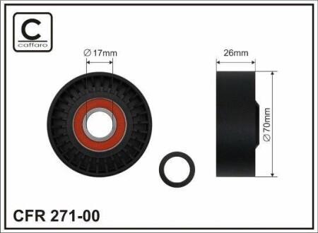 70x17x26 Ролик паска приводного Seat Ibiza/ Skoda Fabia/ Roomster// VW Fox, Polo 1.2 07.01- CAFFARO 271-00 (фото 1)