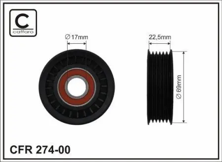 Ролик ременя привідного Mazda 1.8I, 2.0I, 2.3I, 6 02,02-, MPV 02.03-, MX5 05.07- CAFFARO 274-00