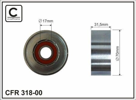 70x17x31,5 Ролик паска приводного Toyota Avensis 2.0 VVTi 00- /Previa, Rav-4 II, III 1.6-2.4 97- CAFFARO 318-00