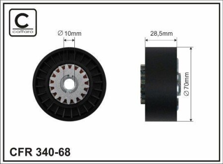 70x10x28 Ролик паска приводного Peugeot 206/Partnet, Citroen XSara/Berlingo 1.4 CAFFARO 340-68 (фото 1)