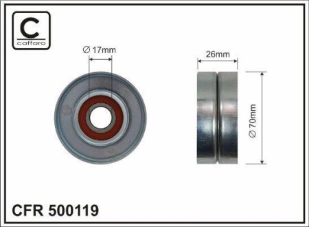 70x17x26 metal Ролик паска приводного Chrysler Grand Voyager/Jeep Cherokee 2.5/2.8 CRD 00-08 CAFFARO 500119