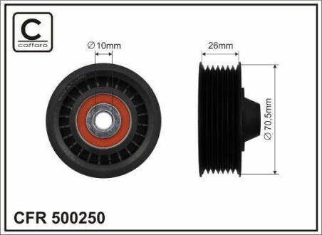 70x10x26 Ролик паска приводного Renault Captur/Clio/Megane 0,9-1,4 09- CAFFARO 500250 (фото 1)