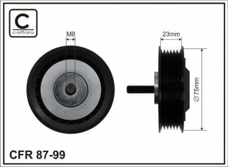 75x8x23 Ролик паска приводного VW LT 28-46 2.5TDI 99-, SDI 96- CAFFARO 87-99