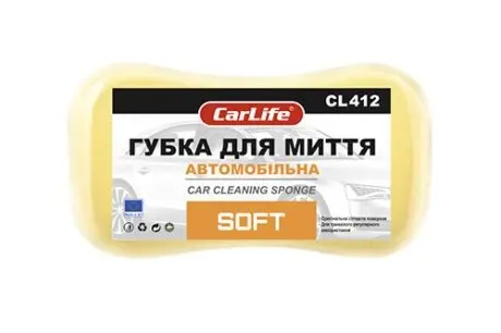 Губка для миття авто з дрібн.порами Soft, жовта CarLife CL-412