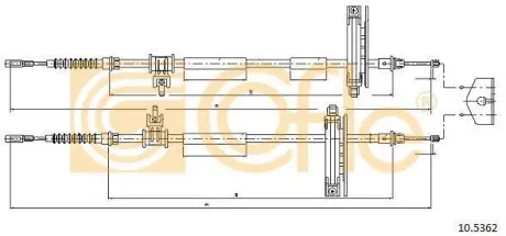 Трос ручного гальма задній Ford Focus/C-max 3/03-04 (дискові гальма) 1770/1590x2 COFLE 10.5362