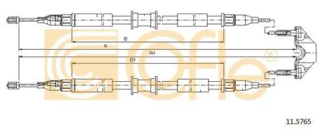 Трос ручного гальма задній(барабан) Opel Combo 1.4-1.7 CDTI 16V 10.01- COFLE 11.5765