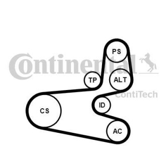 Комплект приводного ремня (ремень+ролики) Contitech 6PK1560K1 (фото 1)