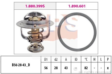 Термостат 82C Lexus GS/LS 4.0 RX 3.0 97- Mitsubishi Galant/Grandis/OutlanderToyota Avensis/Corolla/Camry 00- EPS 1.880.404 (фото 1)