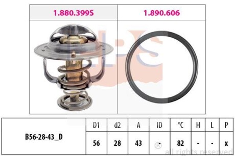 Термостат Lexus GS/LS 4.0 RX 3.0 97- Mitsubishi Galant/Grandis/OutlanderToyota Avensis/Corolla/Camry 00- EPS 1.880.848 (фото 1)