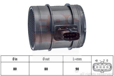 Расходомер воздуха Alfa Romeo 159/ Fiat Croma, Ducato/ Lancia Thesis 2.3D, 2.4JTDM 09.05- EPS 1.991.293