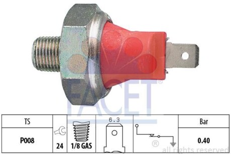 Датчик тиску оливи (0,3bar/1 конт./чорний) Kia Carens II/Lancer/Camry 1.0-3.5 82- FACET 7.0017