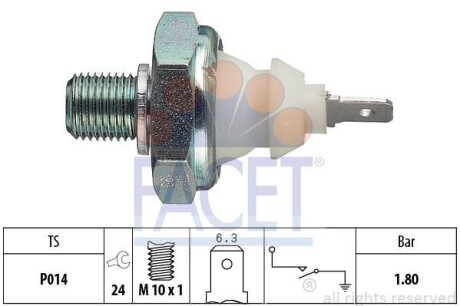 Датчик тиску оливи (1,8bar/1 конт./білий) VW T3/T4/LT 73-04 FACET 7.0045