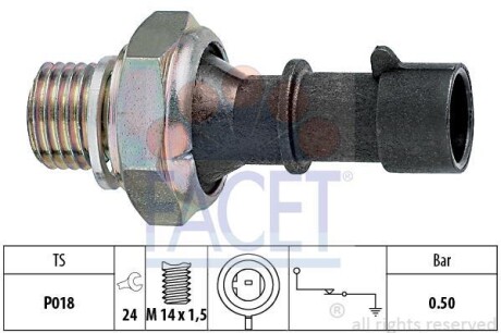 Датчик тиску оливи (0,5bar/1 конт./чорний) LANOS/ASTRA F/G 1.2-3.2 84- FACET 7.0069 (фото 1)