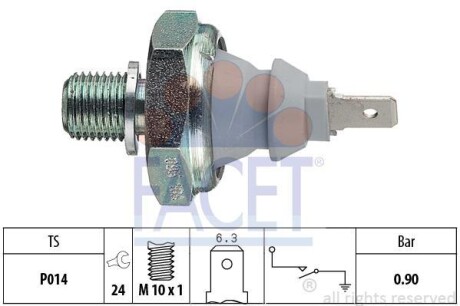 Датчик тиску масла 0,9 bar VW (сірий) FACET 7.0095