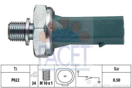 Датчик тиску оливи (0,5bar/1 конт./зелений) VW Caddy III/Golf V 1.0-1.8 95- FACET 7.0139 (фото 1)