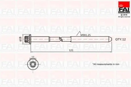 Болт ГБЦ комплект OPEL ASTRA 1.4 09-20, INSIGNIA 1.4 11-17, ZAFIRA 1.4 11- CHEVROLET CRUZE 1.4 11- FAI AUTOPARTS B1630