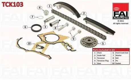 Комплект ланцюга ГРМ Opel Astra G 2.2DTI 02-/Omega B 2.0 DTI 97-/Vectra B 96- (з шестернями) FAI AUTOPARTS TCK103