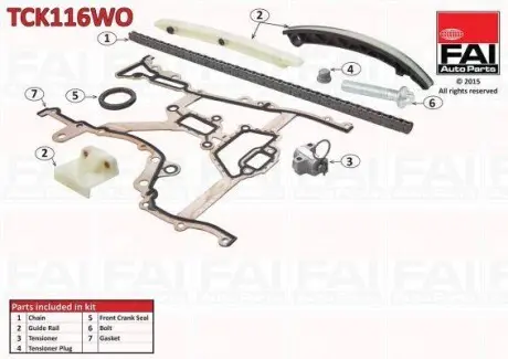 Комплект ланцюга ГРМ (з ущільнювачами) Opel Astra G/H 1.4/Corsa D 1.0/1.4/Meriva A 1.4 16V FAI AUTOPARTS TCK116WO