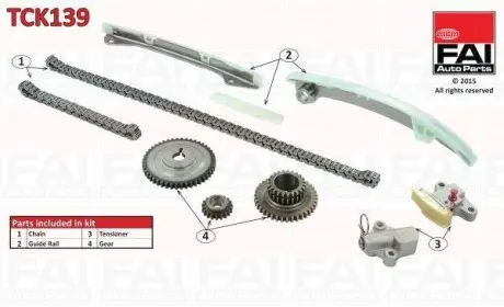 Комплект ланцюга ГРМ Nissan Qashqai (J10E) 2.0 07-/Tiida 1.8 07-/X-Trail 2.0 07- FAI AUTOPARTS TCK139