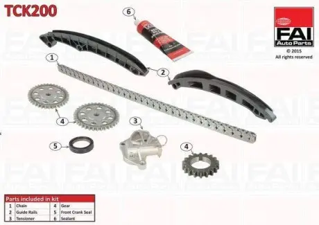 Комплект цепи (130лан.3 шест.) ГРМ VW POLO 1.2 12V 07-14 SKODA FABIA 1.2 07-14, RAPID 1.2 12-15 FAI AUTOPARTS TCK200
