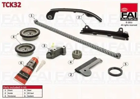 Комплект ланцюга приводу ГРМ (з шестернями) Nissan Almera (N15)/Almera Mk II (N16) 1.8 FAI AUTOPARTS TCK32