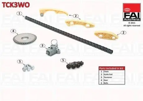 Комплект ланцюга ГРМ (з однією шестернею) Fiat Croma 2.2 16V 05-/Opel Vectra B 2.2 00- FAI AUTOPARTS TCK3WO
