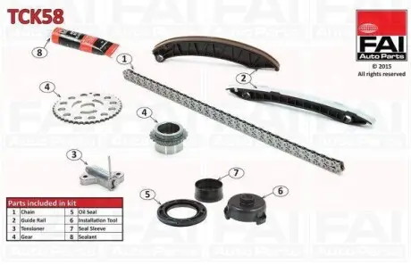 Комплект ГРМ(ланцюг+2 зірки+натяжник+2 лижі) FAI AUTOPARTS TCK58
