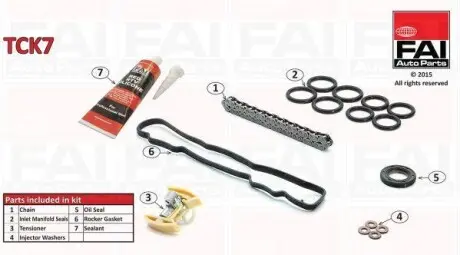 Полный комплект (цепь,натяжник,прокладки, сальник,гермет.) Ford Focus II FAI AUTOPARTS TCK7