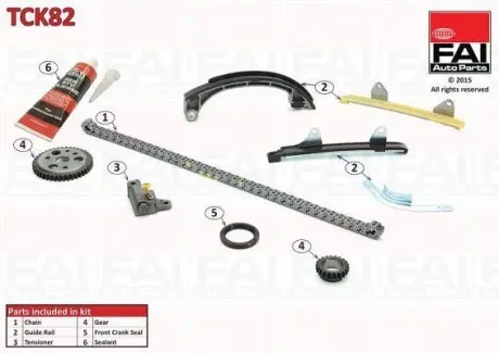 Комплект ланцюга ГРМ (Ланцюг+зірочки+натяжник+лижі) Toyota Yaris 1.3 05- FAI AUTOPARTS TCK82