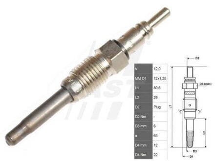 Свічка розжарювання для підігріву антифрізу (13.5V 81mm) Renault Trafic/ Opel Vivaro F9Q FAST FT82725 (фото 1)