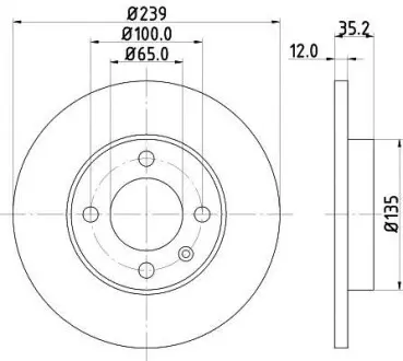 Диск гальмівний передній VW Golf2/3/Vento Audi 80 Seat Toled Hella Pagid 8DD 355 100-131