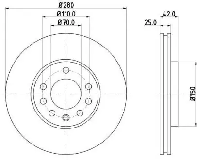 Диск гальмівний передній Opel Astra G 98- Hella Pagid 8DD355106-071